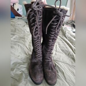 Cole Haan Chocolate Suede Faux Fir Lace-Up Women's Boots